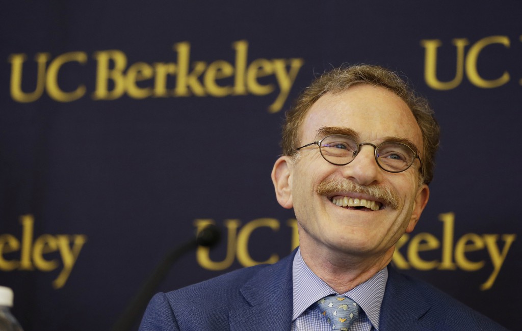 Randy Schekman, professor at the University of California, Berkeley, smiles while talking about winning the Nobel Prize in medicine during a news conference Monday, Oct. 7, 2013, in Berkeley, Calif. Two Americans and a German-American won the Nobel Prize in medicine Monday for discovering how key substances are transported within cells, a process involved in such important activities as brain cell communication and the release of insulin. James Rothman, 62, of Yale University, Randy Schekman, 64, of the University of California, Berkeley, and Dr. Thomas Sudhof, 57, of Stanford University shared the $1.2 million prize. (AP Photo/Eric Risberg)